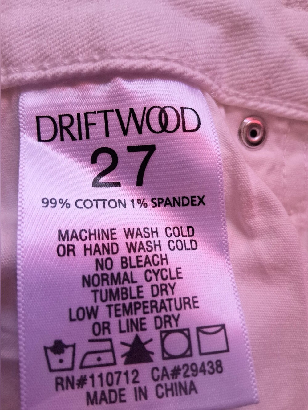 NWT Driftwood White Jeans Sz 27, 32" Inseam - Picture 4 of 6